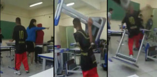 Alunos vandalizando sala de aula