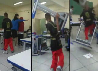 Alunos vandalizando sala de aula