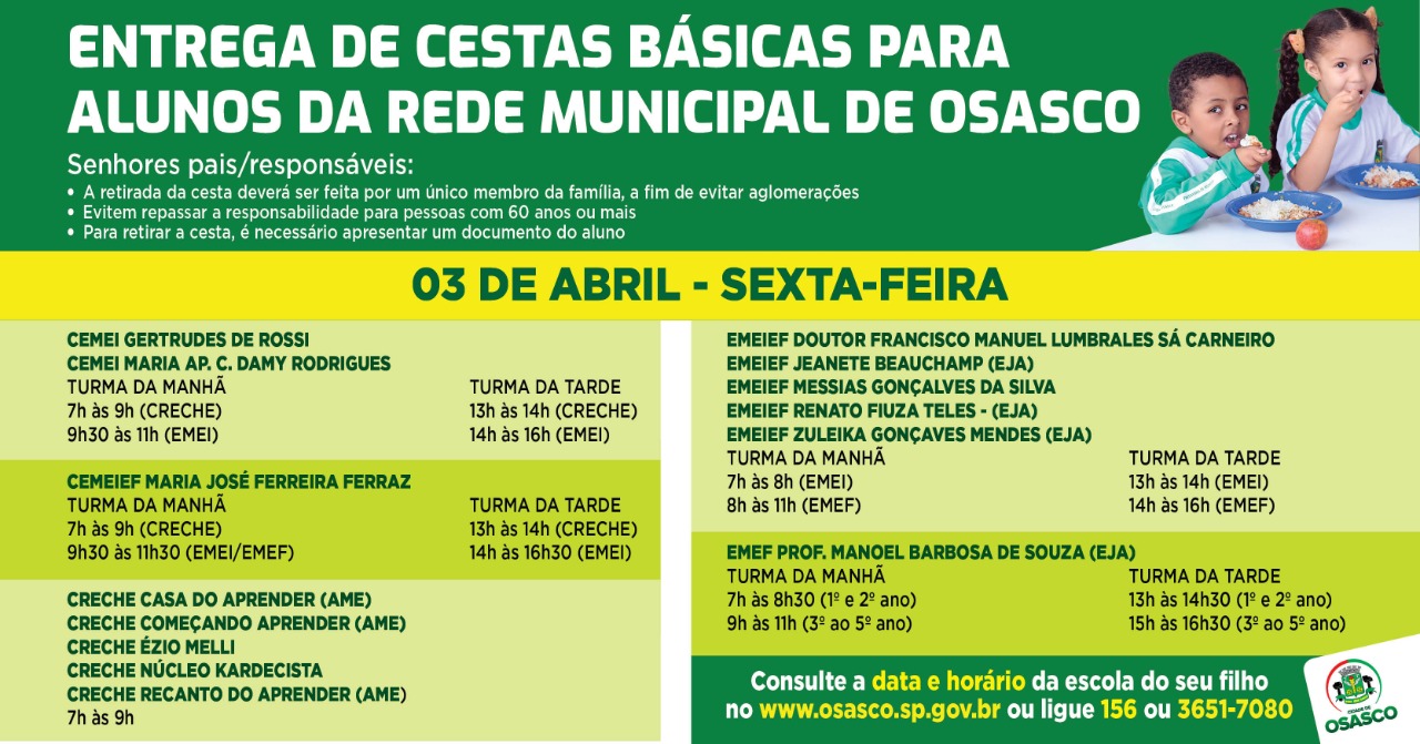 70 mil alunos receberão cestas básicas