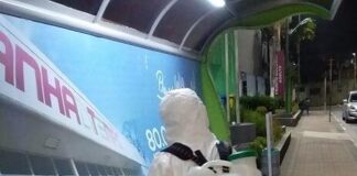 O trabalho de higienização e desinfecção dos locais públicos de Barueri é uma das medidas tomadas em ação de sanitização para combate à pandemia da Covid-19.