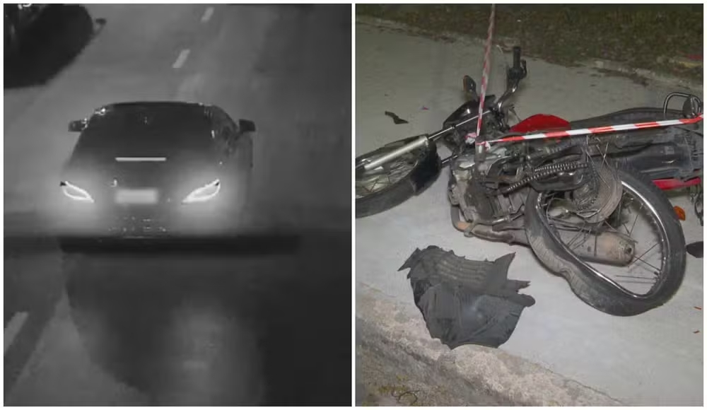 Carro de luxo bateu na traseira de moto em avenida de Barueri — Foto: Reprodução/TV Globo
